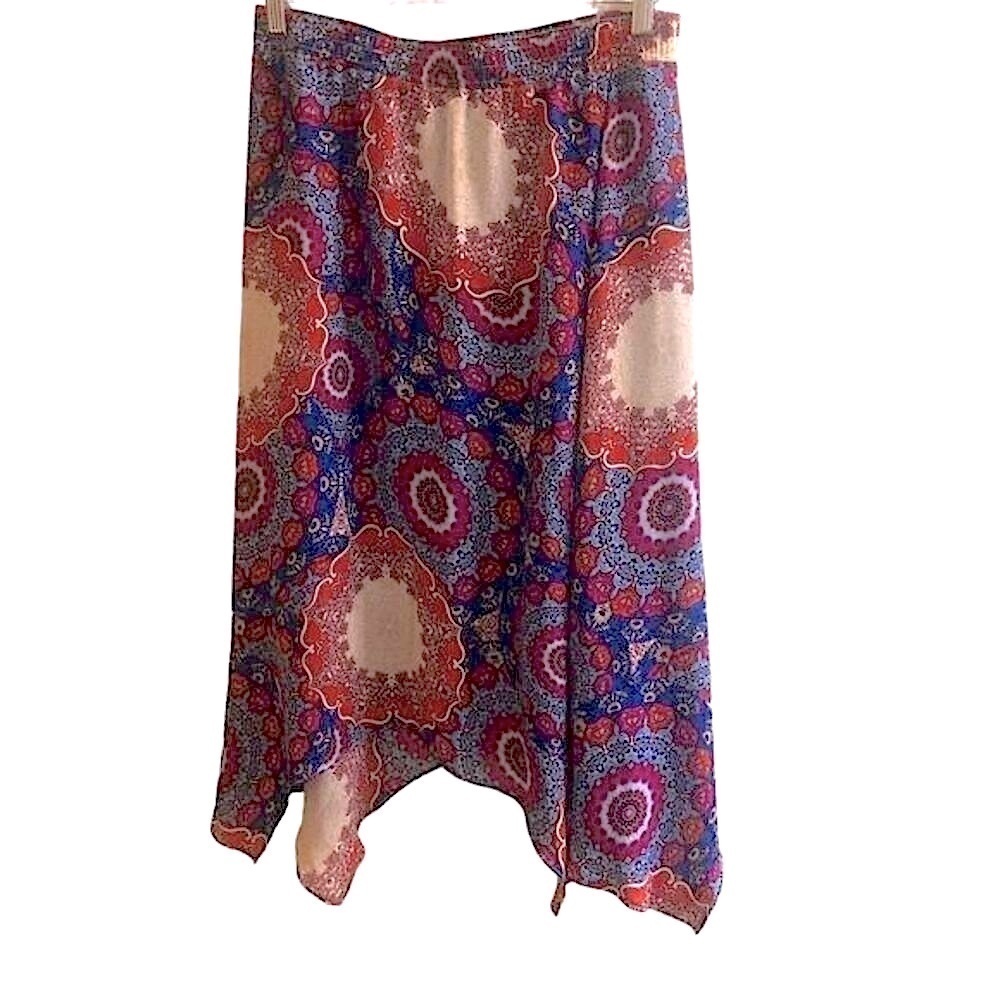 Laundry Blue Red Floral Asymmetrical Hem Chiffon Skirt - Picture 2 of 5